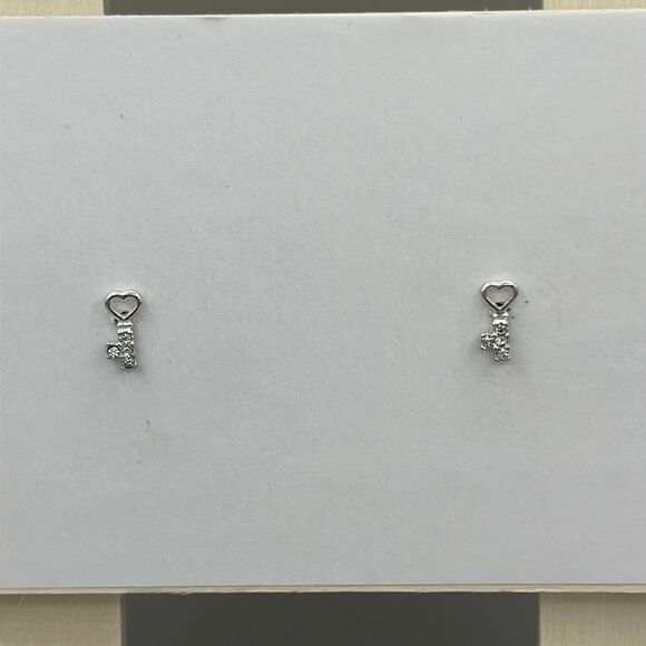 Sterling silver key of hearts earrings 925 - Picture 1 of 3